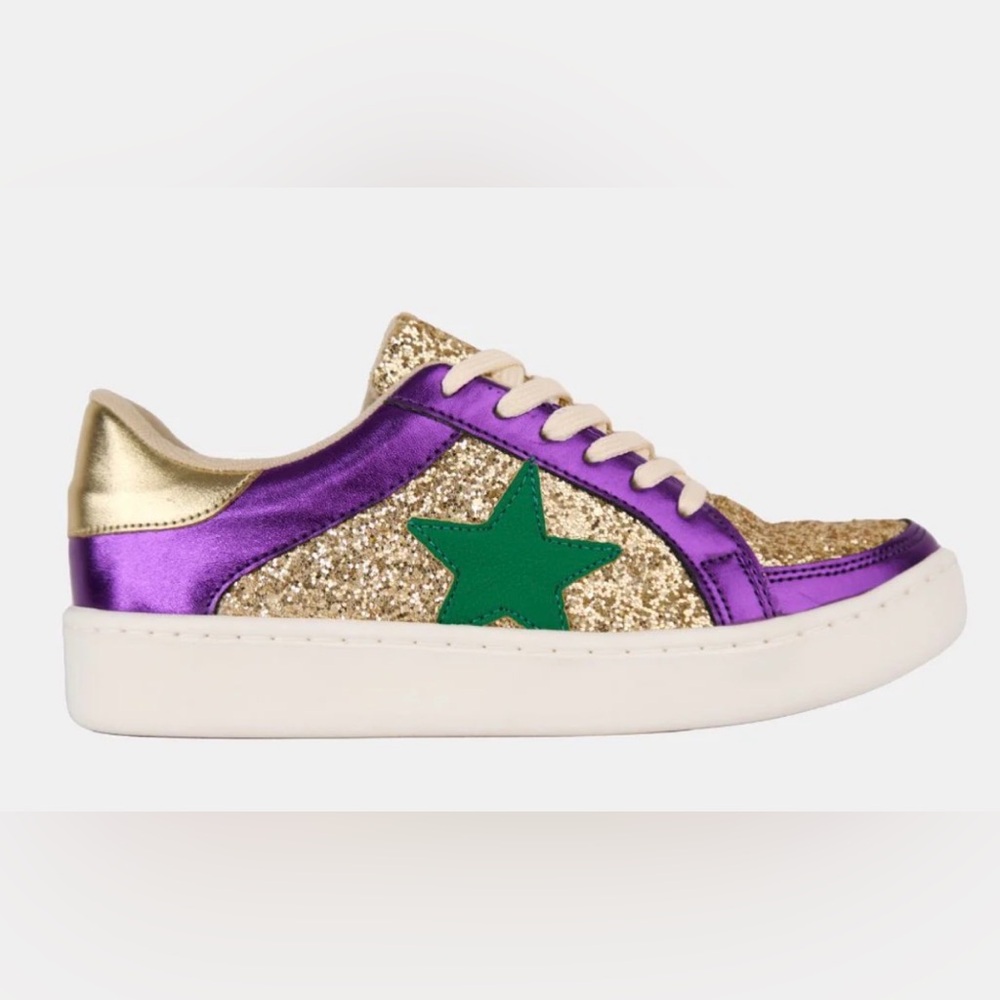Women’s Glitter Star Sneakers - Purple, Gold, & Green - Mardi Gras